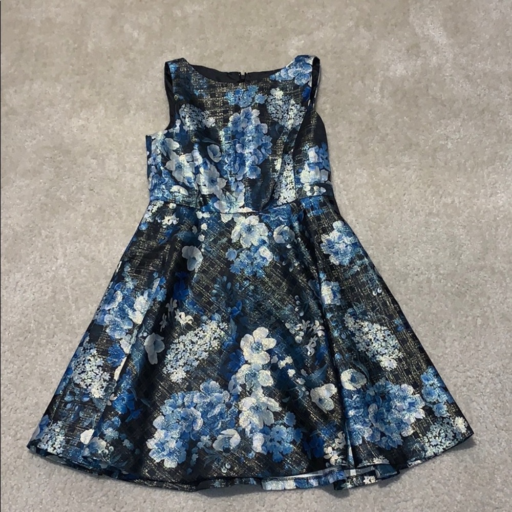 Tahari floral metallic dress